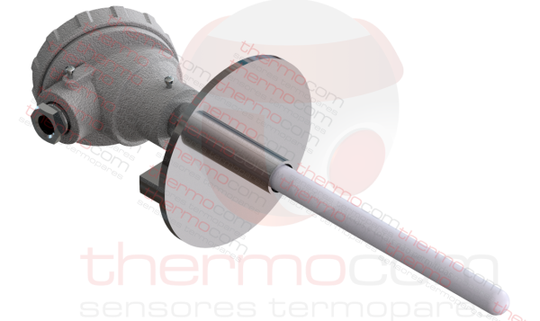 Termopar com Cabeçote e Tubo de Proteção Cerâmico (com Flange) - THCOM TC50